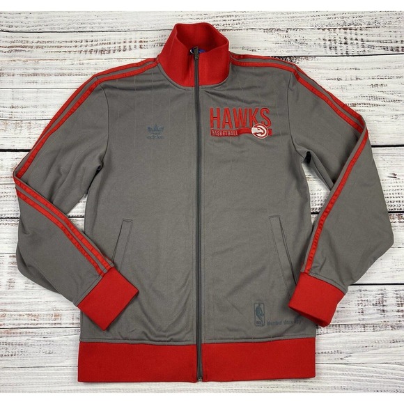 NWOT Adidas Atlanta‎ Hawks Member Track Jacket Mens Small Trefoil Grey Red Zip - Picture 1 of 3